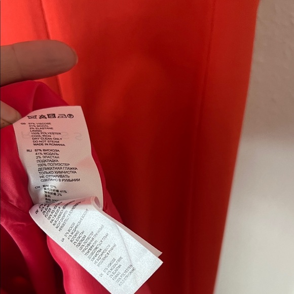 Reiss Orange-Red Coral Fitted Bodycon Cap-Sleeve Midi Sheath Dress 2 Stretch - Picture 9 of 12